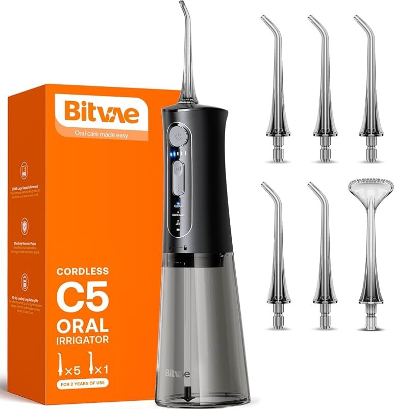Bitvae Water Dental Flosser for Teeth, Cordless Water Teeth Cleaner Picks, 3 Modes 5 Intensities, IPX7 Waterproof, Rechargeable Water Dental Picks for Cleaning - Black - Product Image