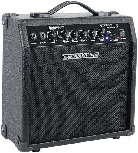 Rockville G-AMP 20W Guitar Amplifier Combo with Bluetooth, Delay, Dual Guitar Inputs, Clean/Overdrive, EQ Controls, Portable for Practice and Small Gigs - Product Image