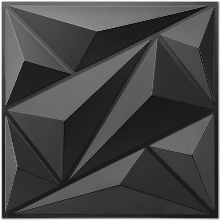 Art3dwallpanels 33 Pack 3D Wall Panel Diamond for Interior Wall Décor, PVC Flower Textured Wall Panels for Living Room Lobby Bedroom Hotel Office, Black, 12''x12'' Cover 32.Sq.Ft. - Product Image