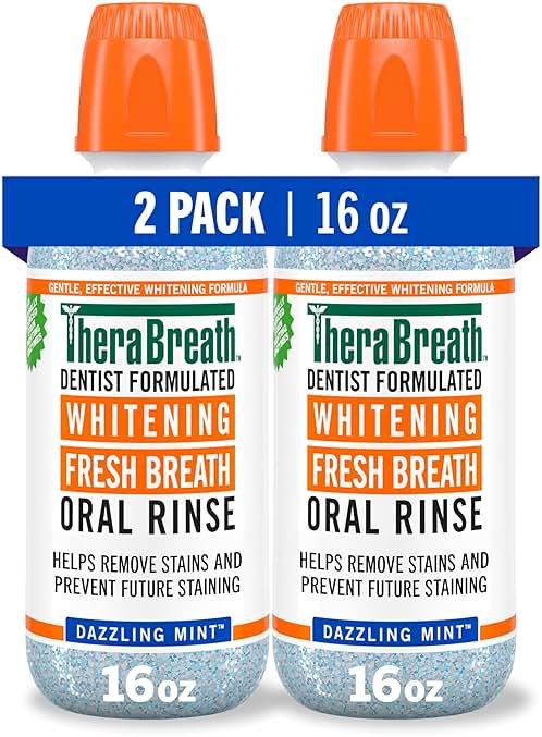 TheraBreath Whitening Mouthwash, Dazzling Mint, Dentist Formulated, 16 Fl Oz (2-Pack) - Product Image