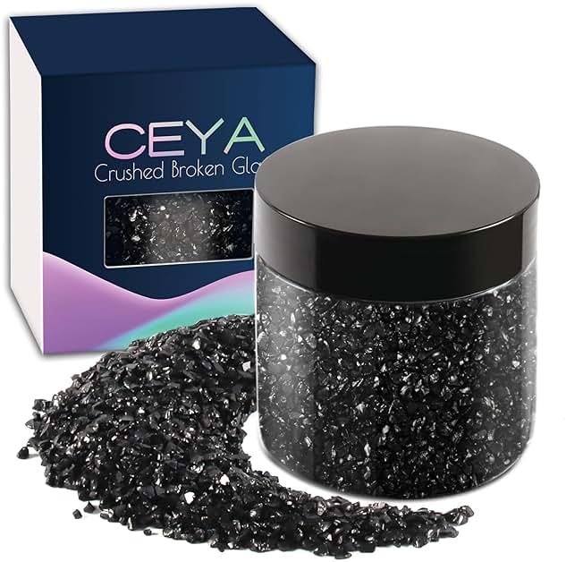 Ceya 10.6oz/ 300g Crushed Irregular Glass Black Metallic Crystal Chips Broken Glass Glitter 2-4mm Craft Chunky Glitter for Nail Art Epoxy Resin Mold Coasters Ornament Painting Geode Phone Case Jewelry - Product Image