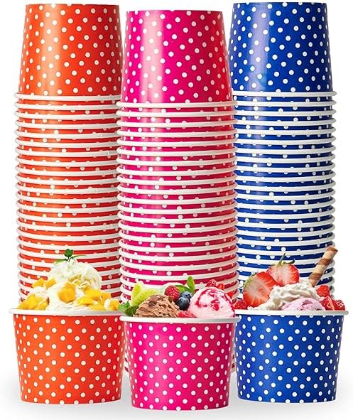 LITOPAK 120 Pack 16 oz Ice Cream Cups, Disposable Dessert Cups for Cold or Hot Food, Coloured Paper Dessert Bowls for Soups, Sundaes, and Ice Cream - Product Image