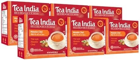Tea India Masala Chai Tea Flavorful Blend Of Black Tea & Natural Ingredients Strong Full-Bodied Traditional Indian Caffeinated Tea 80 Round Teabags Pack of 6 - Product Image