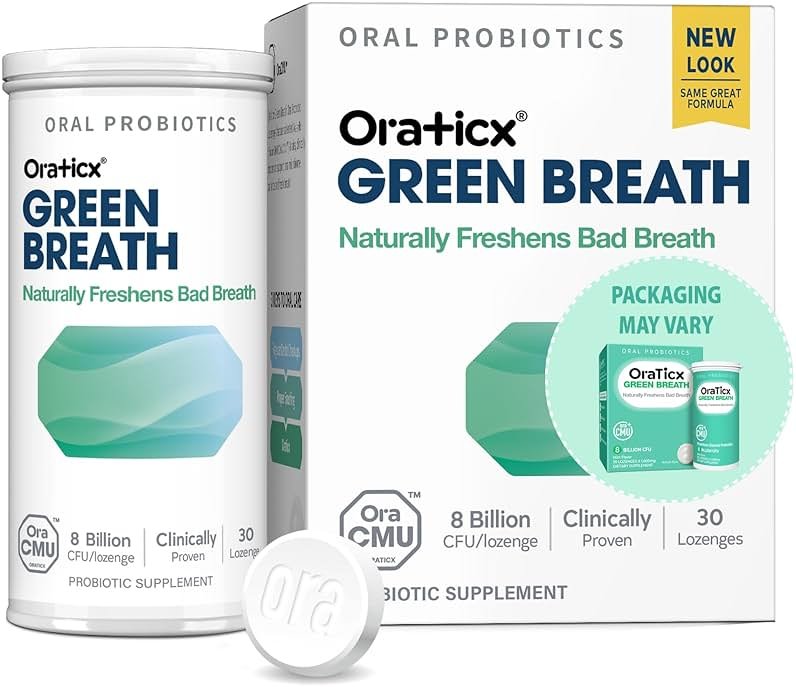 OraTicx Green Breath Oral Care Probiotics, Naturally Support Freshens Bad Breath & Healthy Mouth, Dental Probiotic Supplement 8 Billion CFU, Mint Flavor 30 Lozenges 1-PK - Product Image