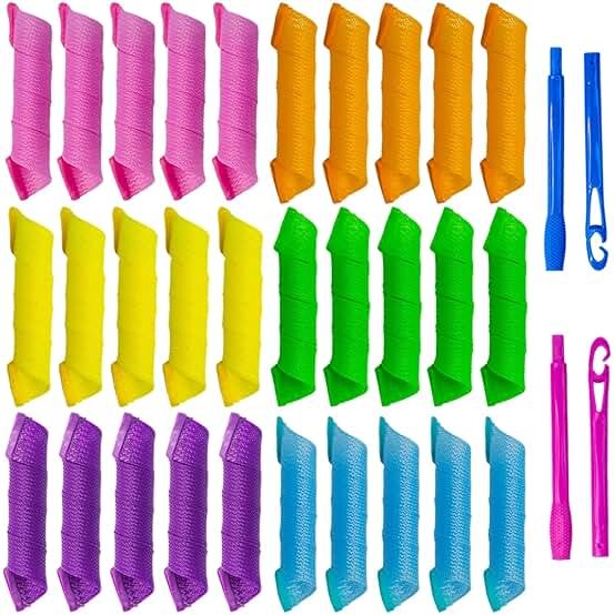 30pcs Heatless Hair Curlers Rollers Spiral Curls Styling Kit with 2 Sets Styling Hooks,No Heat Curlers for Women Girl's (12 Inch/30 cm). - Product Image