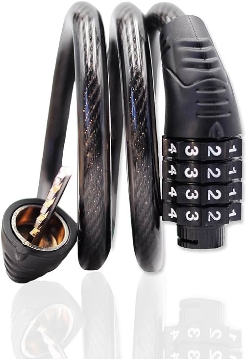 Jokmae Long Coiled Security Resettable Combination Bike Cable 4 Digit Lock, Anti-Theft Accessories for Mountain and Road Bike, Electric Bicycle, Scooter, 32 inch - Product Image