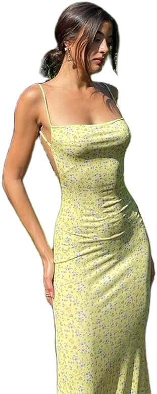 KMBANGI Women's Floral Orange Sleeveless Backless Maxi Dress - Plus Size, Ankle Length, Party Dress - Product Image