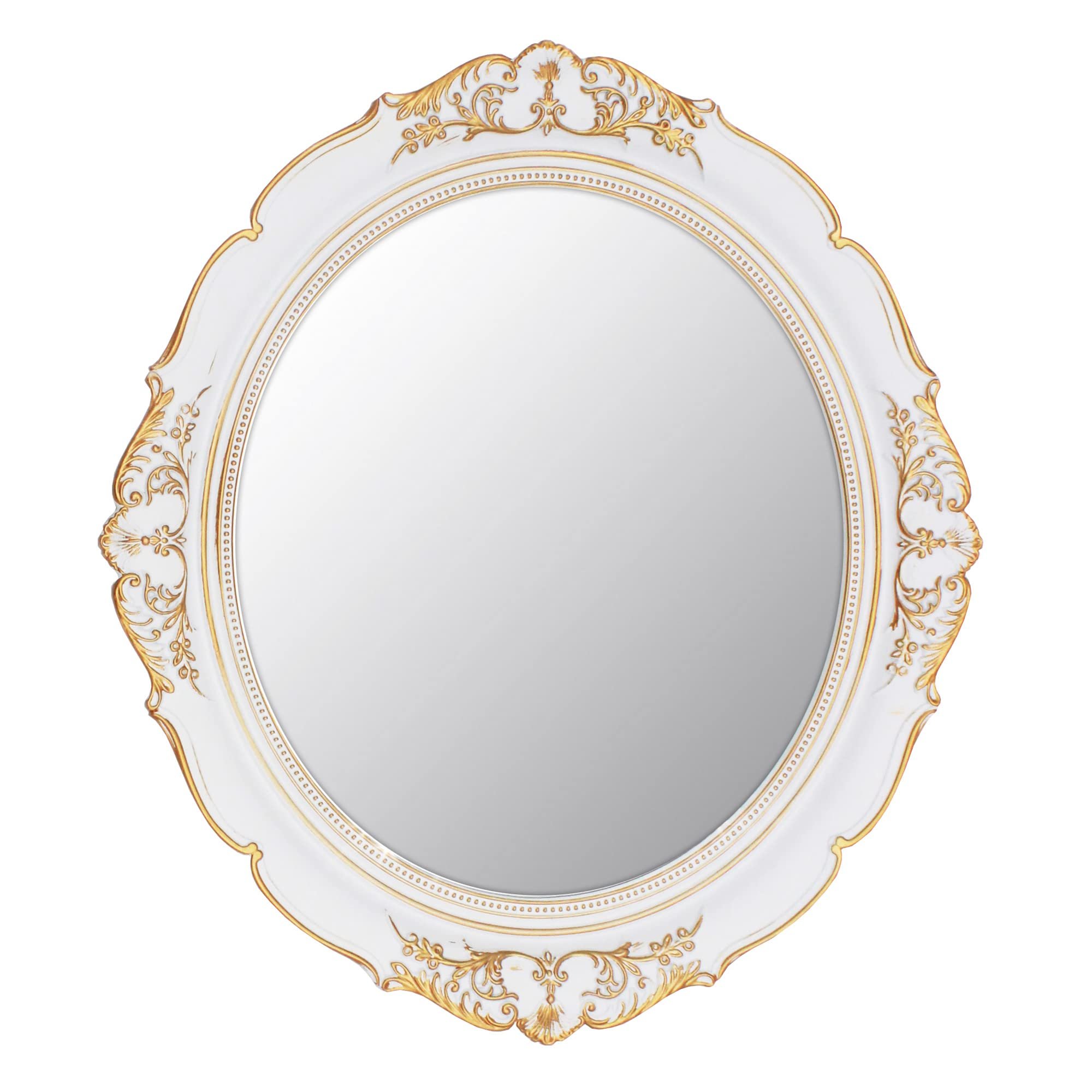 Eaoundm 13.1 x 14.8 inchs Decorative Wall Mirror,Vintage Hanging Mirrors for Bedroom Living-Room Dresser Decor Oval (White) - Product Image