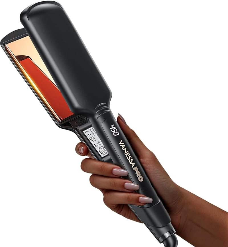 VANESSA PRO Titanium Flat Iron: Hair Straightener with Consistent Heat for Effortless Glide on Naturally Thick Hair, Minimal Damage - 2-Inch Wide Plates for Easier Morning Routine & Silk Press at Home - Product Image