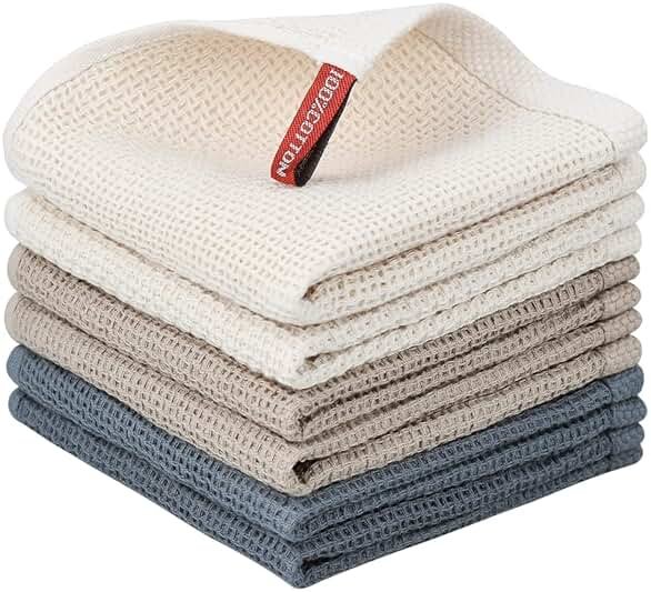 Nialnant 6 Pack Kitchen Towels and Dishcloths Sets,100% Cotton Soft Absorbent Quick Drying Dish Towels for Kitchen,Washing Dishes,12x12 Inches, Multi Color - Product Image
