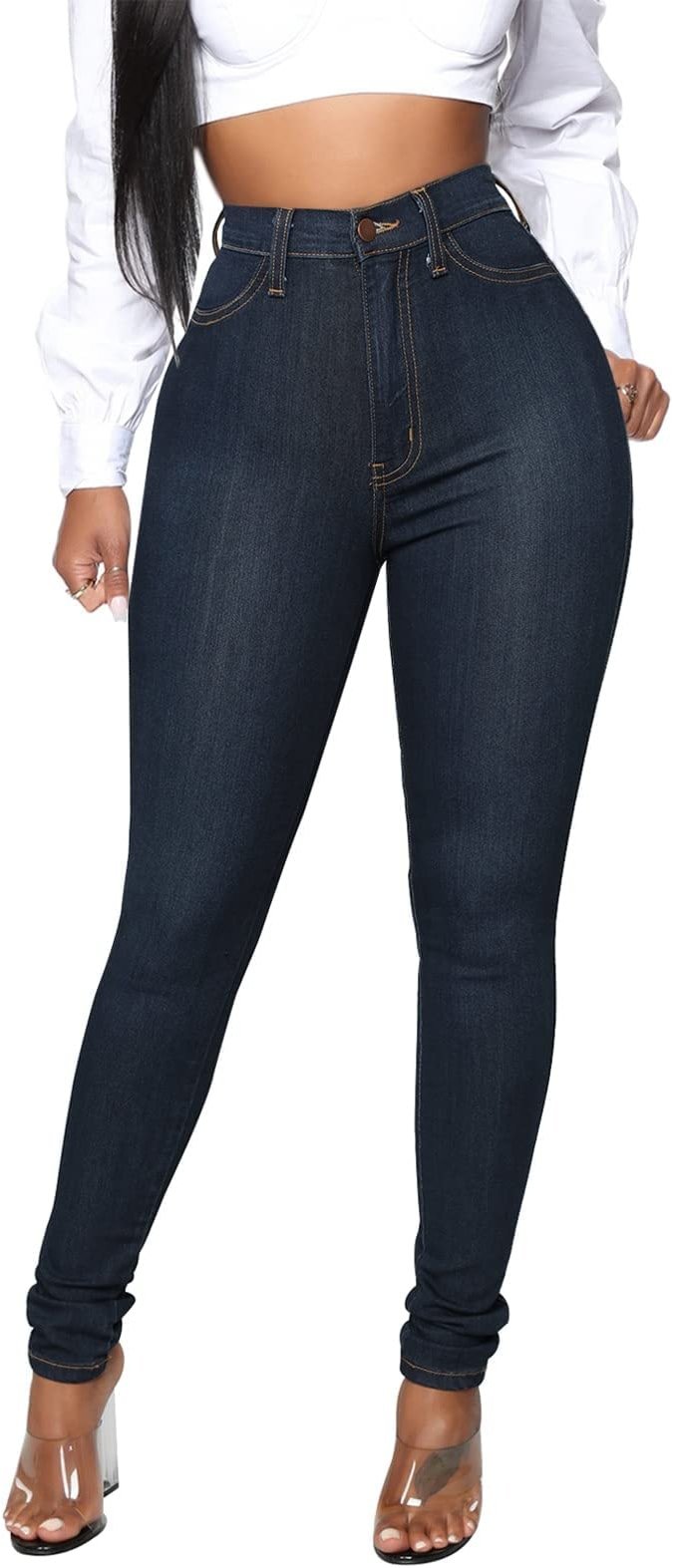 KUNMI Womens Classic High Waisted Skinny Stretch Butt Lifting Jeans Slim Fit Denim Pants - Product Image