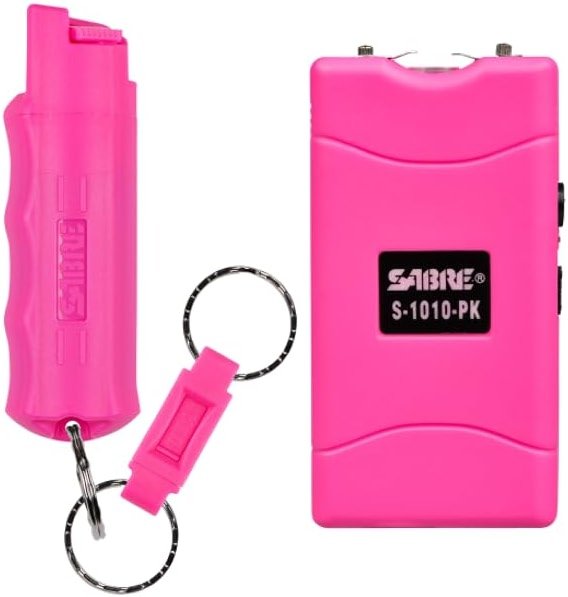 SABRE Pepper Spray And 2-in-1 Stun Gun and Flashlight, 25 Bursts of Max Strength OC Spray, Intuitive Finger Grip, 0.54 fl oz, Painful 1.160 µC Charge, 120 Lumens, Rechargeable, Safety Switch, Holster - Product Image