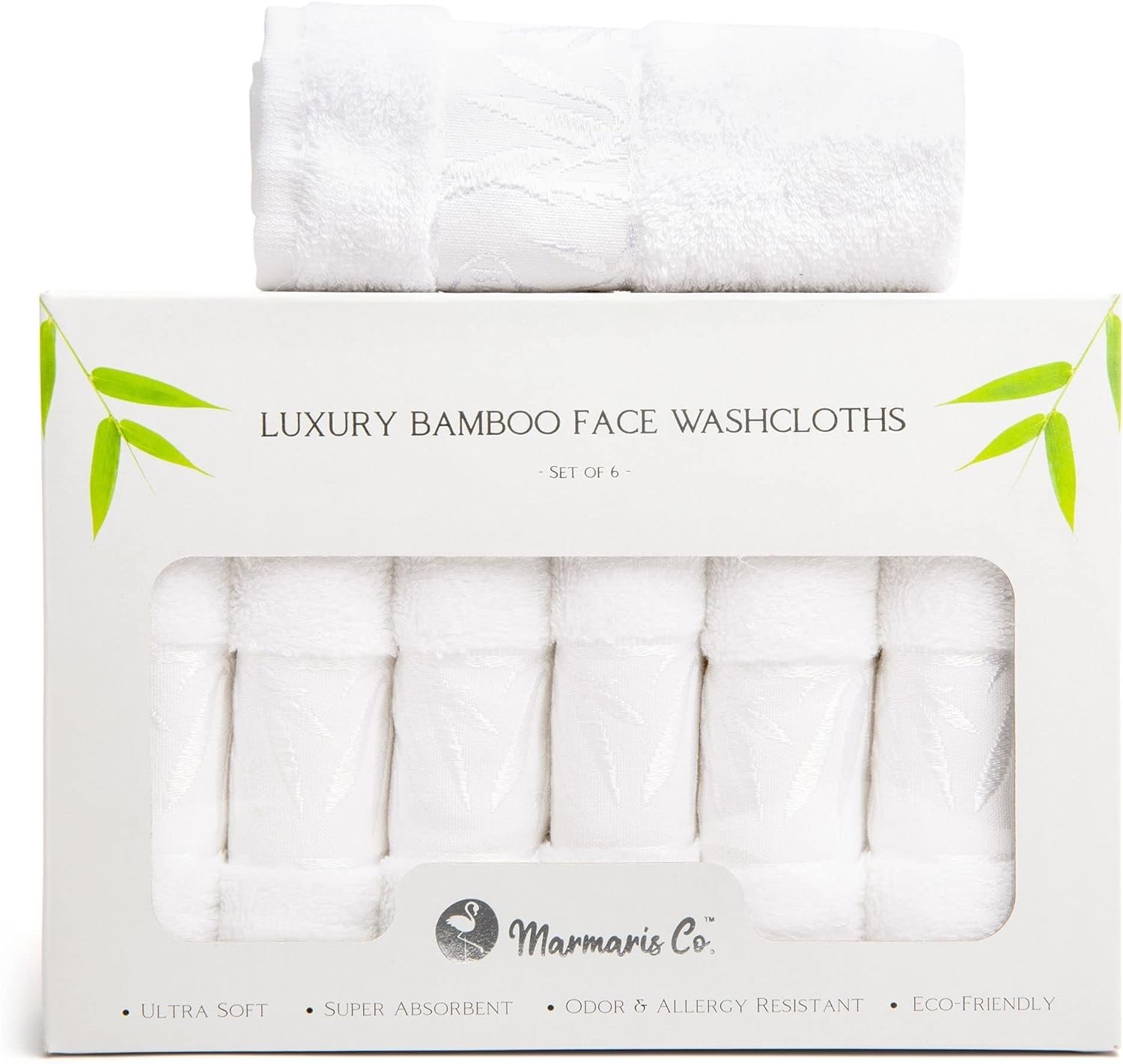 Marmaris Co. Set of 6 Luxury Wash Cloths for Your Face Viscose Bamboo & Turkish Cotton, White Wascloths - Product Image