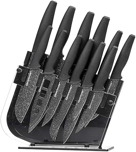 Nutriblade 12 Piece Knife Set with Block by Granitestone High-Grade Professional Chef Knife, Santoku Knives, Kitchen Knife with Easy-Grip Handles Stainless Steel Blades Dishwasher-Safe As Seen On TV - Product Image