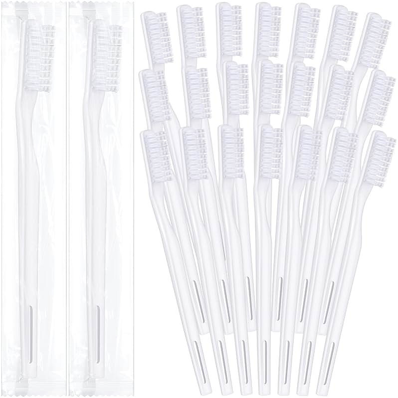 200 Pack Individually Wrapped Disposable Toothbrush Bulk Single Use Toothbrush Travel Toothbrushes Disposable Soft Bristle Adult Toothbrush Manual Tooth Brush for Women Men Hotels Guest Rooms, White - Product Image