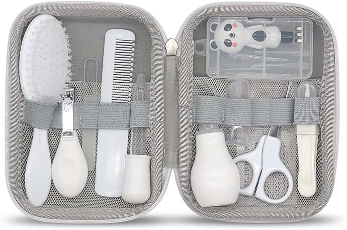 Baby Grooming Kit, 15 in 1 Portable Baby Safety Care Set with 01 Hair Brush Comb Nail Clipper Nasal Aspirator etc for Nursery Newborn Infant Girl Boys Keep Clean(White) - Product Image
