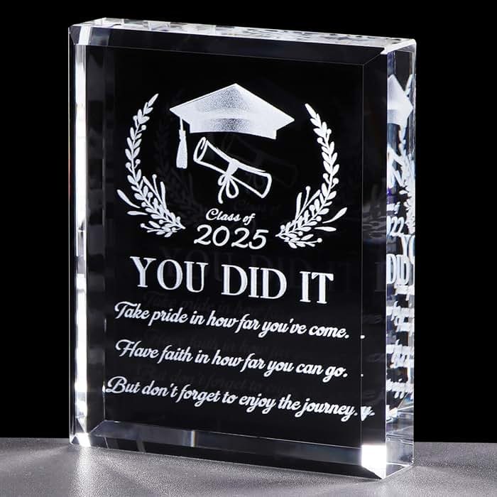 YWHL Inspirational Graduation Gift for Her Him, 2026 You Did It Graduate Present, Laser Engraved Crystal Graduation Keepsake for College High School Masters Degree - Product Image
