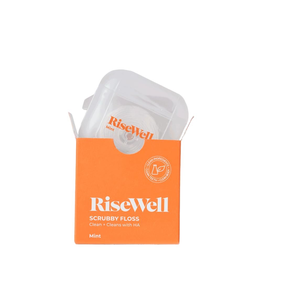 RiseWell Scrubby Tooth Floss - Natural PFAS Free Floss for Teeth with Hydroxyapatite and Xylitol - Dentist-Formulated Plaque Remover for Teeth - Vegan, Expanding Dental Flossers, Mint Waxed, 30 Yards - Product Image