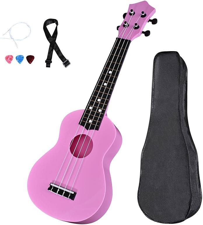 LIEKE Kids Ukulele 21 Inch Soprano Ukelele,Musical Instrument,Toy Ukulele Gift for Girls Children Beginners with Bag (Pink) - Product Image