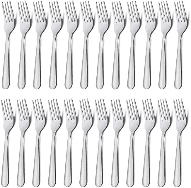 Unokit 24-Piece Stainless Steel Dinner Forks Silverware - 7.1 Inch Silver Dinner Forks Set of 24, Flatware Set for Home, Kitchen or Restaurant, Mirror Polished, Dishwasher Safe - Product Image