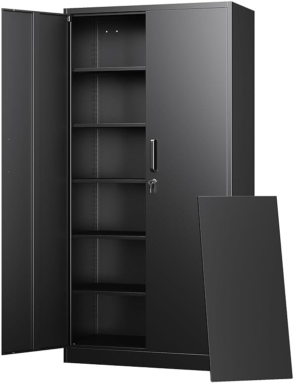 Letaya Metal Storage Cabinets with Lock Doors,Tall Locker Organizer Steel Garage Cabinets, 5 Adjustable Layers Shelves for Home, Office, Warehouse,Tool,Industrial(Black) - Product Image