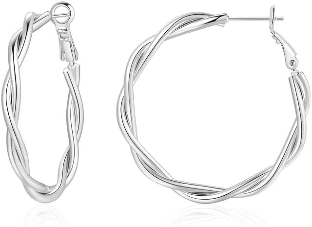 LULII Hoop Earrings for Women, 14K Gold Sterling Silver Chunky Twisted Hoops Earring Hypoallergenic Ear Jewelry - Product Image