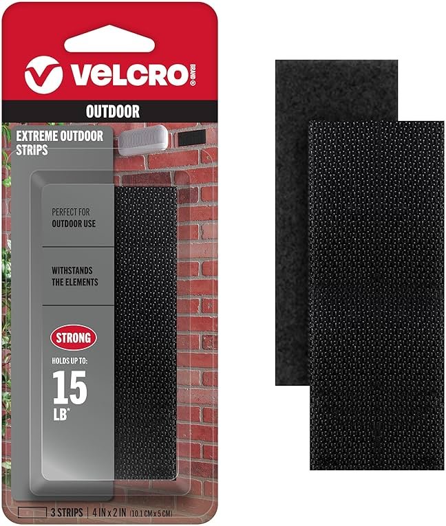 VELCRO Brand Industrial Strength Fasteners | Extreme Outdoor Weather Conditions | Heavy Duty Strength Holds up to 15 lbs | 4 x 2 inch Strips, 3 Sets, Black (VEL-30758-USA) - Product Image