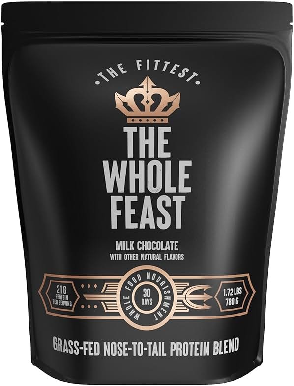 The Fittest Whole Feast Beef Protein Powder - Milk Chocolate - Grass Fed Nose to Tail Carnivore Blend Including Liver, Colostrum and Whole Bone - BCAAs - 14g Collagen, 21g Total Protein - Product Image