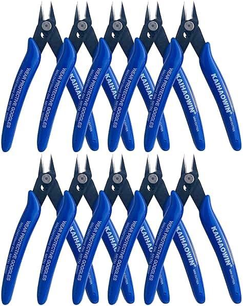 Small Wire Cutters 10 Pack- KAIHAOWIN 170 Wire Flush Cutters Wire Clippers Nippers Clean Cut Pliers Side Cutter Diagonal Cutting Pliers for Electronic Floral Heating Wire Model Sprue Soft Copper, Blue - Product Image
