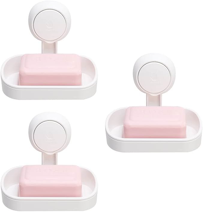 TAILI Suction Cup Soap Holder for Shower Wall Powerful Vacuum Suction Soap Dish, Strong Sponge Holder for Shower, Bathroom, Tub and Kitchen Sink, Drill-Free, Removable,White - Product Image