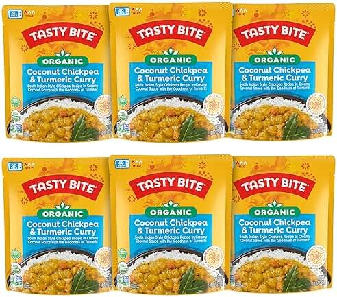 Tasty Bite Organic Chickpea Coconut and Turmeric Curry, Ready to Eat, Microwavable Entrée, Vegan, 10 Ounce (Pack of 6) - Product Image