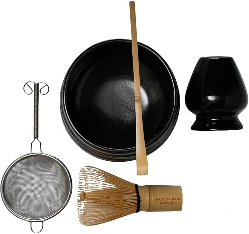 Dr. Weil Matcha Kari - Lite Matcha Tea Set - Black - Whisk with Holder, Scoop, Sifter, and Ceramic Bowl - Product Image