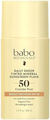 Babo Botanicals, Sunscreen Tinted Mineral Daily Sheer Fluid SPF 50, 1.7 Fl Oz - Product Image