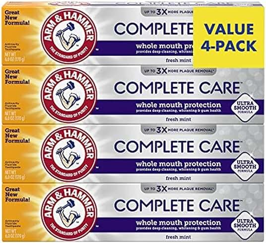 ARM & Hammer Complete Care Toothpaste, Teeth Whitening Toothpaste with Baking Soda, Fluoride, Whole Mouth Protection, Fresh Mint Flavor, 6.0 oz (Pack of 4) - Product Image