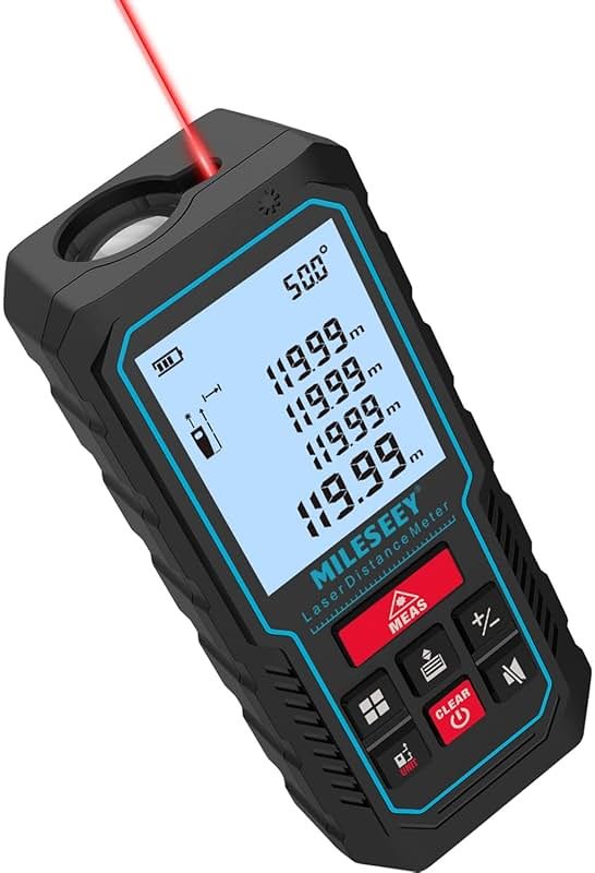Laser Measure Device, MiLESEEY 393ft Digital Laser Tape Measure with Upgrade Electronic Angle Sensor, 2mm Accuracy, Area Measurement,Volume and Pythagoras, 2" LCD Backlit,Mute, Battery Included - Product Image