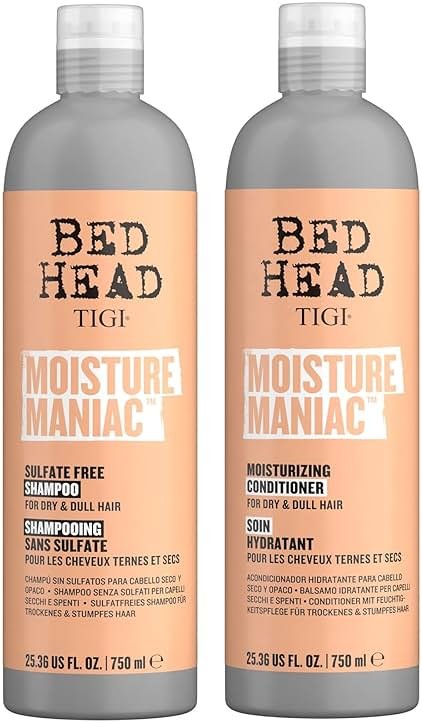 TIGI Bed Head Sulfate Free Shampoo and Conditioner Set for Dry Hair, Moisture Maniac Hair Care with Argan Oil, 25.36 fl oz, 2 Pack - Product Image