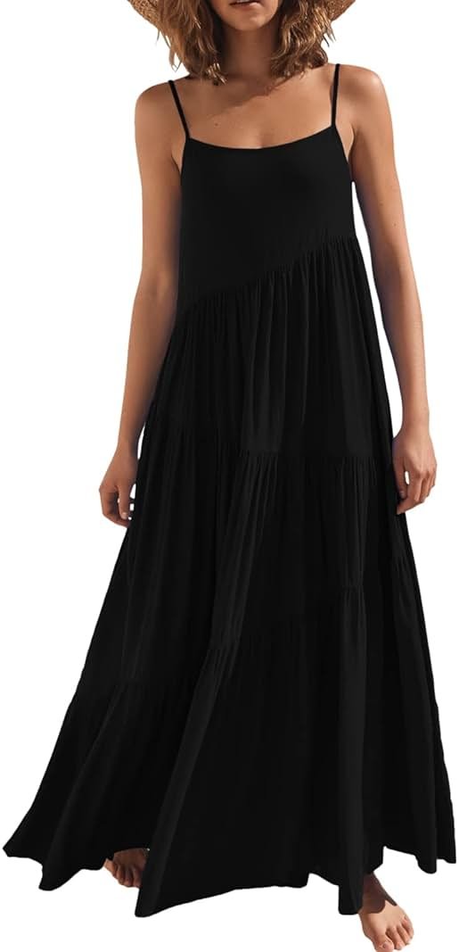 ANRABESS Women Summer Casual Loose Sleeveless Sundress Spaghetti Strap Flowy Boho Linen Beach Vacation Maxi Long Dress - Product Image