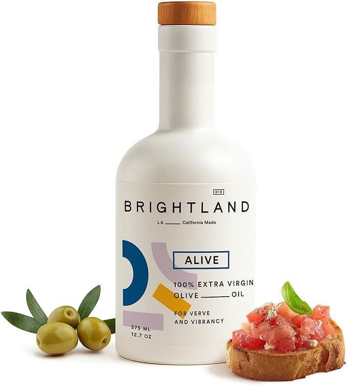Brightland Alive Extra Virgin Olive Oil, High Polyphenol Cold-Pressed Oil Ideal for Salads, Hummus, Baked Goods & Bread, Made from Arbosana, Arbequina & Koroneiki Olives - 12.7 Fl Oz - Product Image