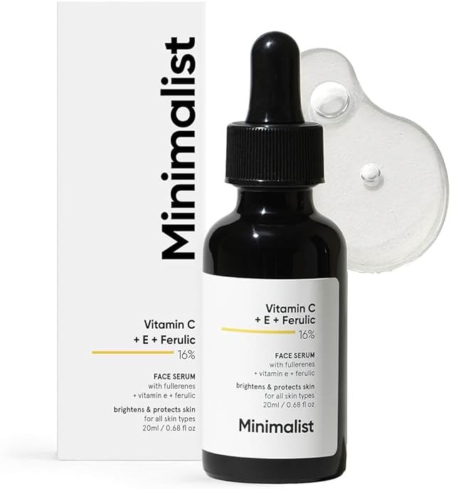 Minimalist Vitamin C+E+Ferulic Acid 16% Face Serum for Brightening & Anti Aging | Reduces Skin Damage & Redness to Brighten Dull Complexion | For All Skin Types | For Women & Men | 0.68 Fl Oz / 20 ml - Product Image