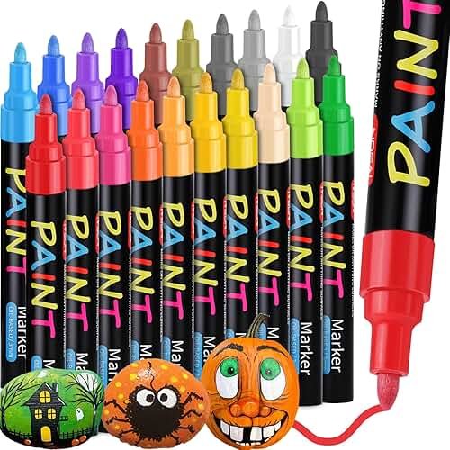 IVSUN Paint Pens Paint Markers, 20 Colors Oil-Based Waterproof Marker Pen Set, Never Fade Quick Dry and Permanent, Works on Rocks Painting, Wood, Fabric, Plastic, Canvas, Glass, Mugs, DIY Craft - Product Image