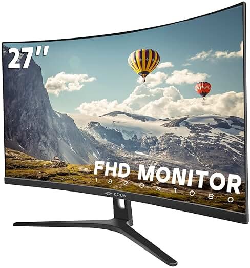 CRUA 27" Curved Monitor, FHD(1920x1080P) VA Panel, 100HZ, 120% sRGB Professional Computer Monitor, Narrow Bezels on Three Sides, Blue Light Filter, Office and Dormitory(HDMI, VGA)-Black - Product Image