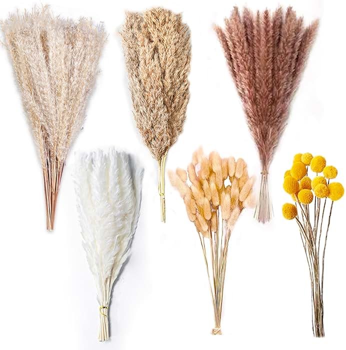 100PCS Natural Dried Pampas Grass Decor - 17.5" Fluffy Pampas Grass Bouquet - Boho Home Decor Dried Flowers for Wedding Floral Room Home Party Table Decorations - Product Image