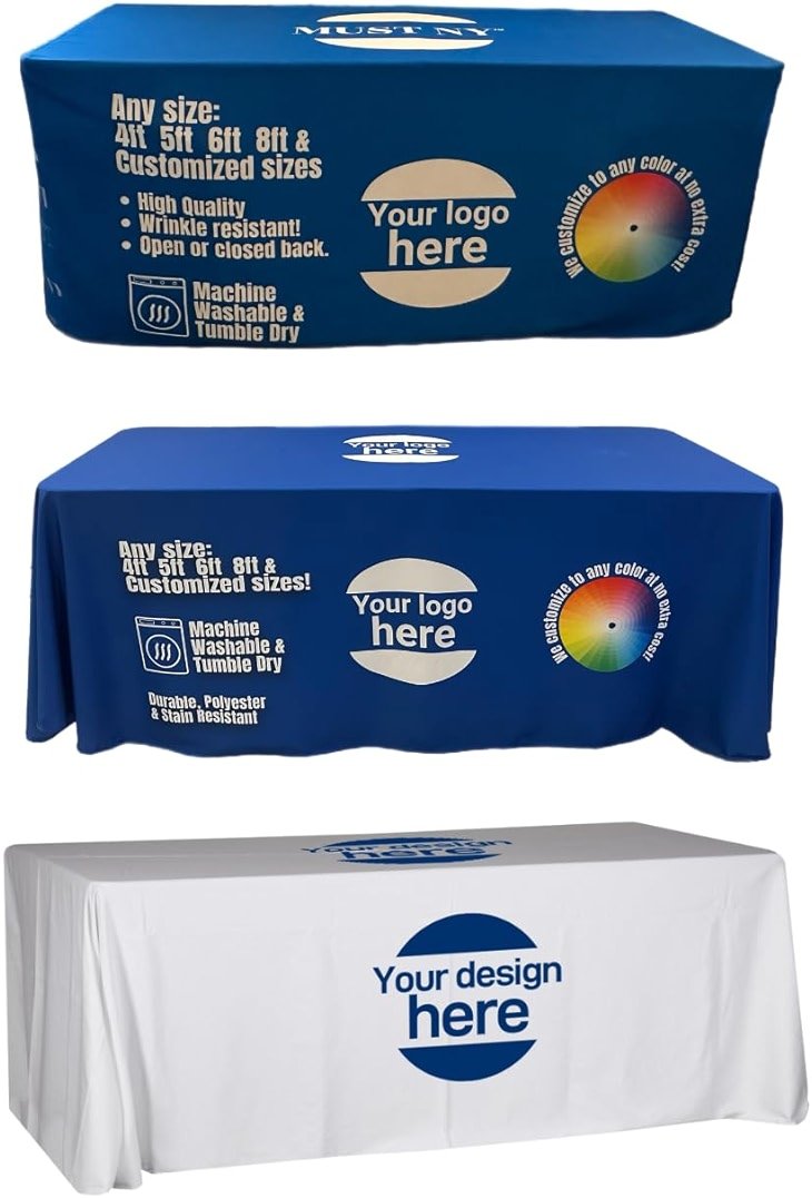 MUST NY Personalized Customized with Logo Table Cloth 4FT 6 FT 8 FT Table for Tradeshow Events Birthday Wedding Anniversary Tradeshow Mantel Personalizado (6FT 30 x 72" x 30" Open Back) - Product Image