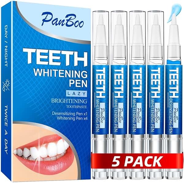 Teeth Whitening Pen 4+1(5 Pack), 70+ Treatments, Use Twice a Day Up to 1-6 Shade Whiter in 1-2 Weeks, 4 Whitening Pens plus 1 Desensitizing Pen, Effective, Painless and Enamel Safe Teeth Whitening Gel - Product Image