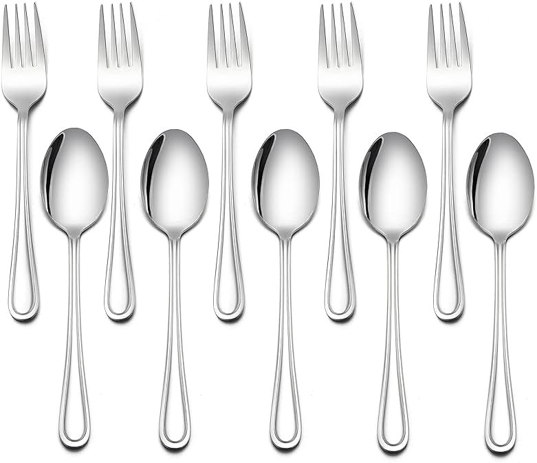 LIANYU 10-Piece Children Silverware Set, Kids Forks and Spoons Silverware Set, Stainless Steel Toddler Utensils Flatware, Child Cutlery for Home Preschools, Dishwasher Safe - Product Image