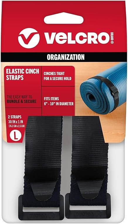VELCRO Brand All-Purpose Elastic Straps | Strong & Reusable | Perfect for Fastening Wires & Organizing Cords | Black, 30in x 1in | 2 Count - Product Image