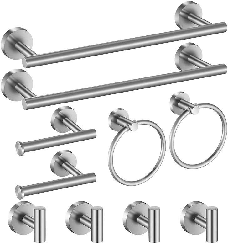Hinmood Bathroom Hardware Set 10 Pieces, Stainless Steel Towel Bar Set Includes 16 inch Towel Bar, Towel Hook, Towel Ring Toilet Paper Holder - Product Image