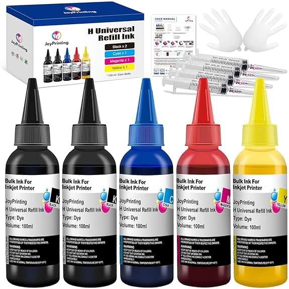 JoyPrinting Ink Refill Kit for HP Printer Cartridges HP 67 67XL 62 63 65 65XL 60 61 910 950 951 952 962 923 932 933 923 Refillable Ink Cartridges CISS System (100ml, Black, Cyan, Magenta, Yellow) - Product Image