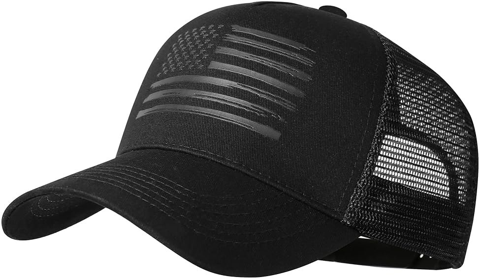 Baseball Cap, American Flag Trucker Hat for Men Women, Breathable Adjustable Fit Outdoor Mesh Snapback Hats - Product Image