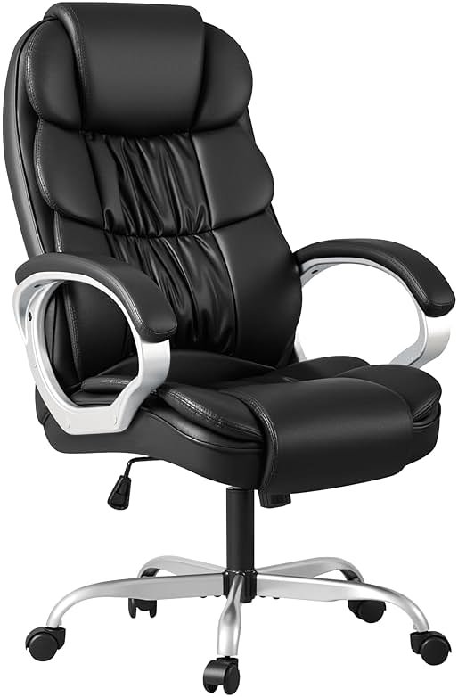 Homall Office Chair High Back Computer Desk Chair, PU Leather Adjustable Height Modern Executive Swivel Task Chair with Padded Armrests and Lumbar Support (Black) - Product Image